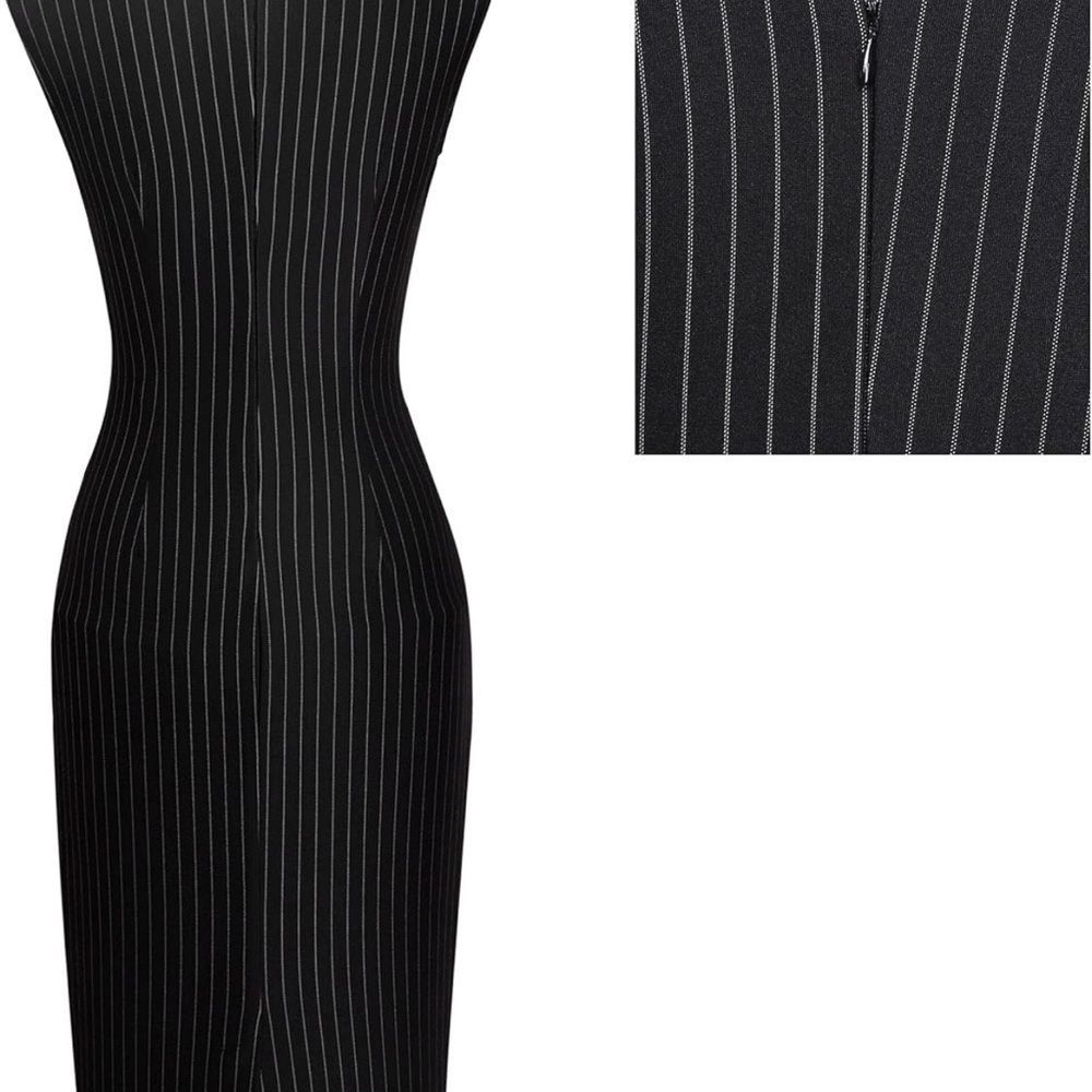 NWT Black White Pinstripe Fitted Stretchy Dress XXL Cocktail Formal /Office Work - Picture 10 of 13